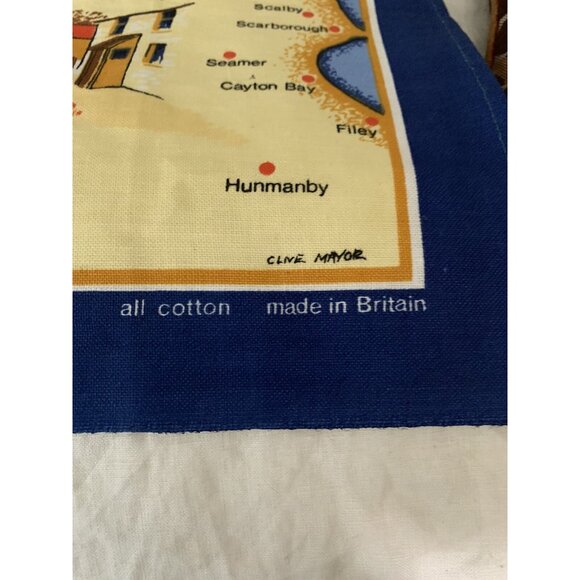 Vintage Clive Mayor Yorkshire Made in Britain Tea Towel Blue Souvenir Map Cotton - Picture 2 of 8